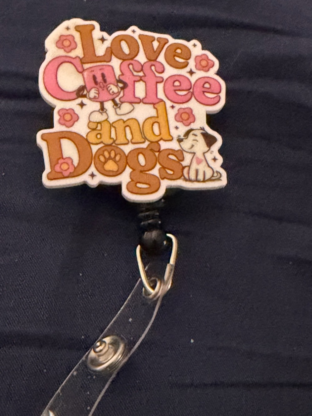 Love Coffee and Dogs Badge Reel – Pink and Brown